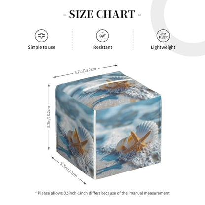 Shells Starfish on Beach Tissue Box Cover Square,Summer Ocean Shells Starfish Tissue Box Holder Waterproof Leather Facial Paper Organizer Dispenser for Bathroom Home Car Nightstand Vanity Desk - color: Color-14