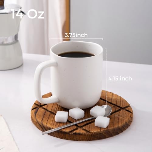 AmorArc 14oz Coffee Mugs Set of 6, Speckled Ceramic Coffee Mugs with Large Handle & Wavy Rim for Latte/Hot Cocoa/Tea, Coffee Cups for Men Women. Oven, Dishwasher&Microwave Safe, Speckled White - color: Off White-Speckled