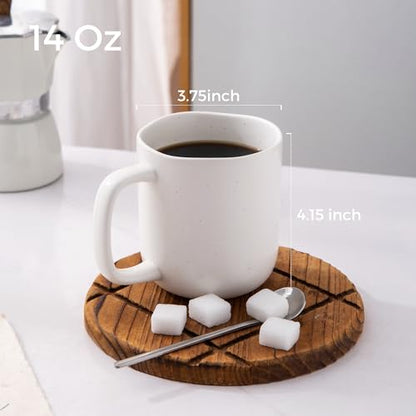 AmorArc 14oz Coffee Mugs Set of 6, Speckled Ceramic Coffee Mugs with Large Handle & Wavy Rim for Latte/Hot Cocoa/Tea, Coffee Cups for Men Women. Oven, Dishwasher&Microwave Safe, Speckled White - color: Off White-Speckled