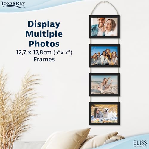 5x7 Wall Hanging Picture Frames Collage with 4 Openings - Basic Black - Casual Style Engineered Wood Frames - Wall Mount Only - Bliss Collection - color: Basic Black, size: 5x7