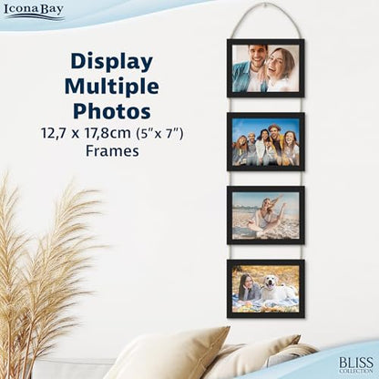 5x7 Wall Hanging Picture Frames Collage with 4 Openings - Basic Black - Casual Style Engineered Wood Frames - Wall Mount Only - Bliss Collection - color: Basic Black, size: 5x7