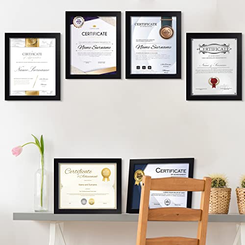SESEAT 8.5 x 11 Frame Certificate Document Frame Set of 6, Diploma Frame for Wall and Tabletop, Black