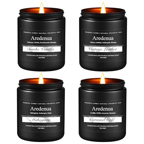 4 Pack Scented Candles for Men, Home Fragrance Gift, Soy Wax, 28 oz | Soy Candles for Home, Masculine Scent of Smoke Vanilla, Leather, Mahogany, Coffee, 200 Hour Burn Time, Black Jar - color: Black, size: Black Men1