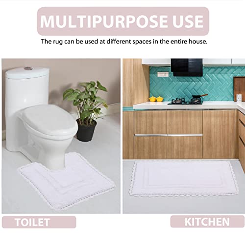 Home Weavers Casual Elegance Reversible Bathmat 100% Cotton Bathroom Rugs Set, Washable Rug, Extra Soft and Absorbent Bath Rug, Kitchen Mat, Bath Mat Set, Non Slip Mat, 17"x24" Rectangle, White - color: White, size: 1'5" x 2' (Rectangular)