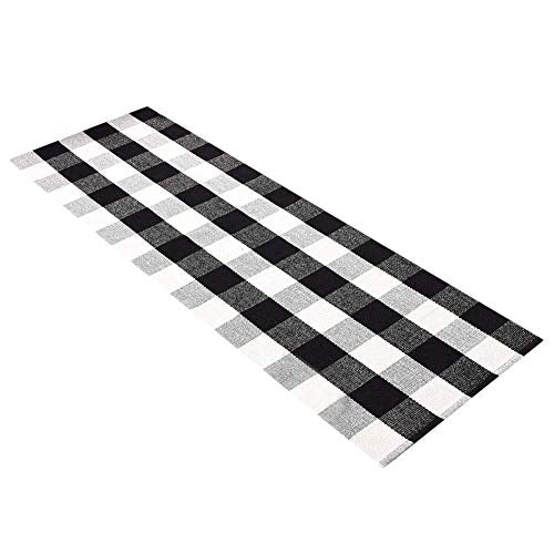 LEVINIS Kitchen Runner Rugs - Black and White Retro Lattice Sofa Cushion & Area Rug - Washable Hand-Woven Buffalo Checkered Floor Rugs for Laundry/Kitchen/Bathroom/Bedroom, 23.6'' x 70.8'' - color: Black and White Plaid, size: 1'11" x 5'11" (Rectangular)