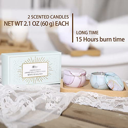 2-Pack Soy Candles Gift Set - Lavender, Vanilla, Rose Scents in Portable Tin Jars - for Home, Travel, Spa