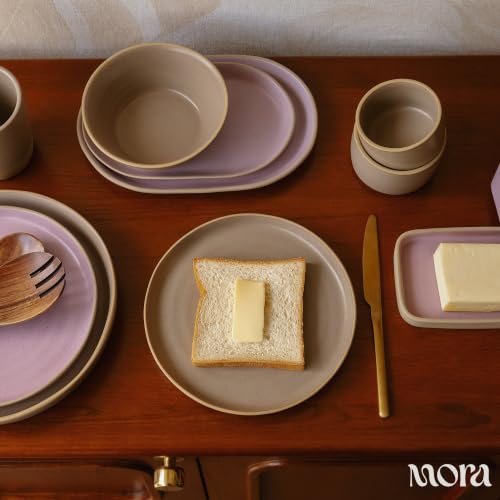 MORA Medium Plates Set of 4, 8.5 inch Ceramic Pottery Salad Plates - Microwave, Oven and Dishwasher Safe - Dusk - color: Dusk