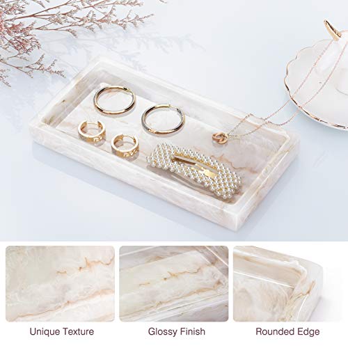 Emibele Bathroom Vanity Tray Countertop, 8" Rectangular Marble Resin Tray | Dresser Kitchen Sink Tray, for Jewelry Cosmetic Perfume Soap Candle, Compact Lightweight Waterproof, Mini Size, Ink Khaki - color: Ink Khaki, size: 7.7" x 3.9" x 0.8"