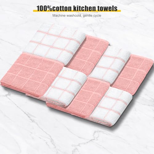 Oven Mitts Kitchen Towels Dishcloths with Pot Holders Sets 12PCS, Dish Towels Sets, Oven Gloves Pot Pads Heat Resistant 500 Degrees with Non-Slip Silicone Surface for Cooking Baking Grilling-Pink - color: Pink