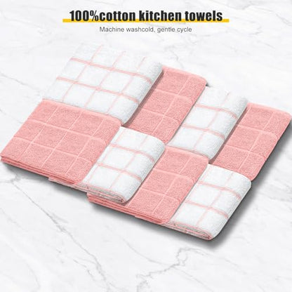 Oven Mitts Kitchen Towels Dishcloths with Pot Holders Sets 12PCS, Dish Towels Sets, Oven Gloves Pot Pads Heat Resistant 500 Degrees with Non-Slip Silicone Surface for Cooking Baking Grilling-Pink - color: Pink