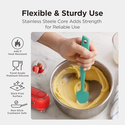 Kitchen Mama WaltzGrip Platinum Silicone Jar & Can Spatula Set, Teal | Heat-Resistant, Dishwasher Safe, Ergonomic Grip, Perfect for Mixing and Scraping, Nonstick Cookware - color: Teal