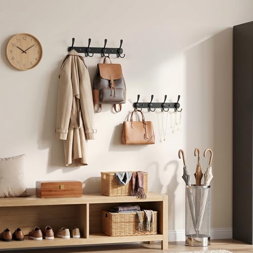 YUNISS Coat Rack Wall Mounted，4 Tri Stainless Steel Coat Hook for Coat Hat Robes Towel in Mudroom Entryway (Black, 1 Pack 4) - color: Black, size: 1 Pack 4