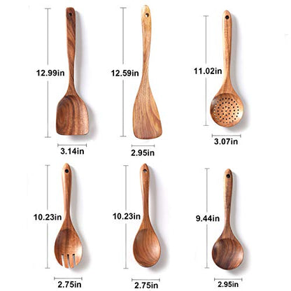 Wooden Kitchen Utensils Set,GUDAMAYE 6 PCE Wooden Spoons for Cooking,Wooden Cooking Utensils,Natural Teak Wooden Spoons For Non-stick Pan - size: 6 PCS