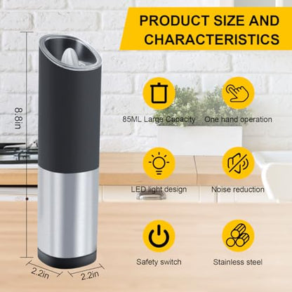 Gravity Electric Salt and Pepper Grinder Set with Adjustable Coarseness, Large Capacity, Stainless Steel, Portable, Not Easily Knocked Over, Kitchen Utensils Gadgets for Dining Home Gift