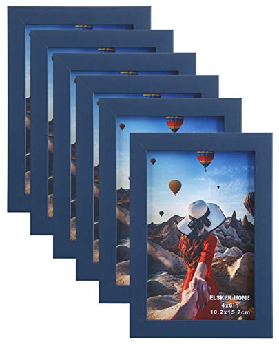 ELSKER&HOME 4x6 Picture Frame Navy Blue Glass 6Pack | Sturdy Wood Composite Photo Frame - Semi-tempered Glass - Includes Hanging Hardware and Desktop Easel - color: Blue 6P, size: 4x6