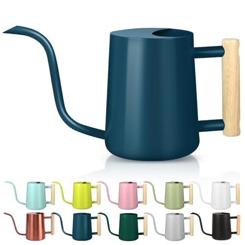 Watering Can Indoor Plants, 35oz Small Stainless Steel Metal Watering Can Modern Decorative Watering Pot with Long Spout for Indoor House Plant Bonsai Garden Flowers (Dark Blue) - color: Dark Blue