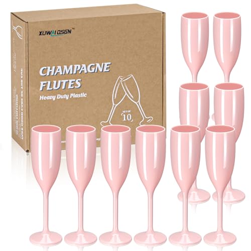 XUWAIDSGN Champagne Flute Acrylic Champagne Glasses Wedding Toasting Champagne Flute Goblet Plastic Reusable Unbreakable Champagne Cups for Bachelorette Wedding Bridal Shower Party (Light Pink, 10) - color: Light Pink, size: 10