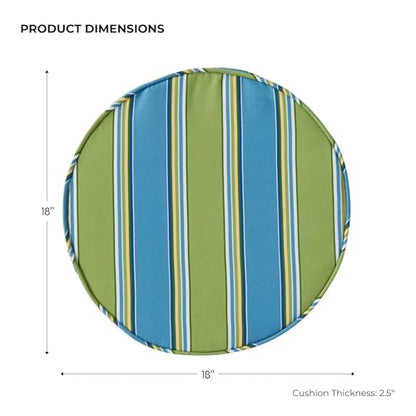 Greendale Home Fashions Set of 2 Outdoor 18 inch Round Patio Dining Chair Pads – Comfortable Fiber-Filled Seat Cushions with Ties, Reversible Polyester Fabric, Cayman Stripe - color: Cayman Stripe