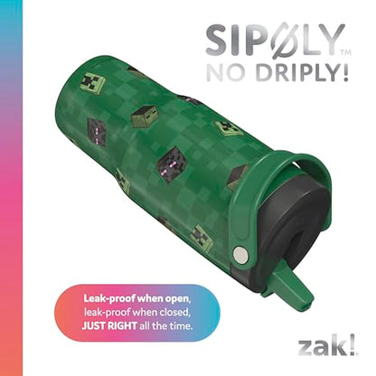 Zak Designs Minecraft Siply 20oz Leak-Proof Flip-Up Straw Insulated Tumbler | BPA Free, Stainless Steel, Handle, Cupholder Friendly, Dishwasher Safe, Kids Water Bottle, Reuseable For School, Home, Travel - color: Minecraft