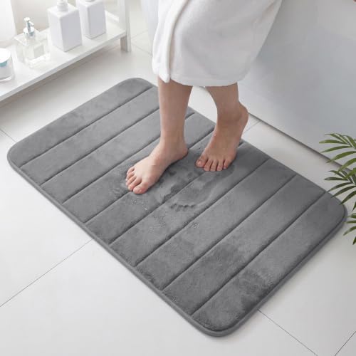 Flamingo P Memory Foam Bath Mat Rug Soft Non Slip Absorbent Bathroom Mats, Machine Wash, Thick, Easier to Dry, 24x36 Inches, Grey - color: Grey Straight Line, size: 36" X 24"