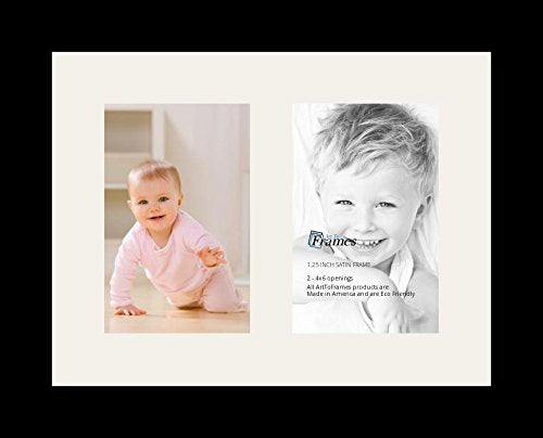 ArtToFrames Collage Photo Frame Single Mat with 2-4x6 Openings and Satin Black Frame. - color: 2 - 4x6 - (2367)