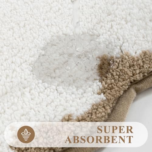 Pauwer Bathroom Rug Sets 3 Piece, Scalloped Bath Rugs, Beige and Khaki | Non Slip Washable Bath Mat With U-Shaped Toilet Rug, Extra Absorbent Quick Dry, For Floor Sink - color: Beige and Khaki
