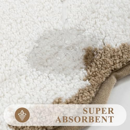 Pauwer Bathroom Rug Sets 3 Piece, Scalloped Bath Rugs, Beige and Khaki | Non Slip Washable Bath Mat With U-Shaped Toilet Rug, Extra Absorbent Quick Dry, For Floor Sink - color: Beige and Khaki
