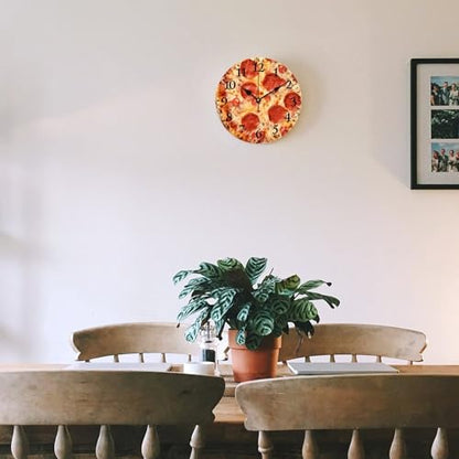 Wall Clock Pepperoni Cheese Pizza Round Rustic Wood Wall Clock Battery Operated Silent Funny Food Sausage Cheese Wood Clock 12 Inch Kitchen Dining Room Wooden Wall Clock Art Hanging Clocks - color: Pattern-1, size: 12 Inch