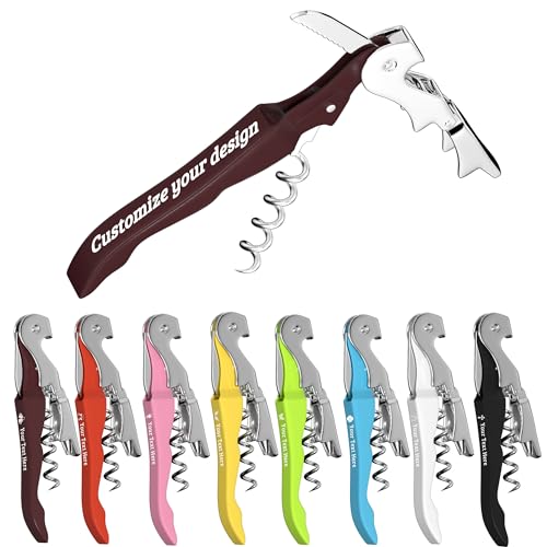 Custom Wine Opener Bulk, Laser Personalized Logo & Text, for Bar Weddings | Waiter Corkscrew Wine Key with Foil Cutter,Double Hinged Stainless Steel Wine Bottle Opener,for Servers,Bartenders,Sommelier - color: Wine Red
