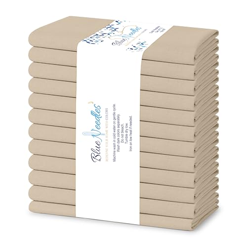 Blue Needles Solid Cloth Napkins Set of 12 Beige 100% Cotton Dinner Napkins 18x18 inches - Spring Summer Easter - Soft, Reusable, Absorbent & Washable Linen, Ideal for Events Parties & Everyday Use - color: Beige, size: 18" x 18" (Set of 12)