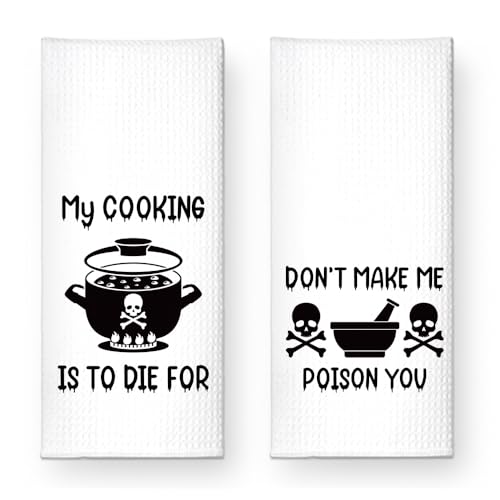 Don’t Make Me Poison You Kitchen Towels 2 Pack, Sarcastic Halloween Horror Kitchen Decor, Funny Dish Towels Gifts for Women Mom Hostess, Thanksgiving New Home Gifts for Neighbor Friend - color: My Cooking