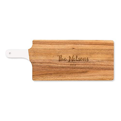 Weddingstar Personalized Wooden Cutting Board or Serving Board with White Handle 7.8" x 21"- Retro Script Etching - color: Retro Script, size: 21"L x 7.8"W
