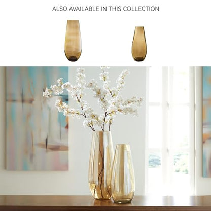 Signature Design by Ashley Rhettman 15.5" Contemporary Amber Glass Vase | High-transparency solid glass construction, Heavy 4 lb base for stable tall branch display, Indoor and outdoor use - size: 6.5" W x 6.5" D x 16" H