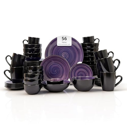 Stoneware Sonoma 56pc Dinnerware Set, Black + Speckled Spin Wash Purple - color: Purple