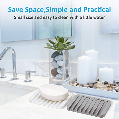 4PCS White Silicone Self-Draining Soap Holders for Shower, Bathroom - color: White