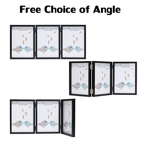 WUTL 3 Picture Frame Triple Collage 4x6 Frames with Real Glass Black | Trifold Photo Frame, Hinged Foldable, Crystal Clear Real Glass - color: Black, size: 4x6