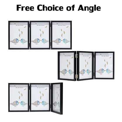 WUTL 3 Picture Frame Triple Collage 4x6 Frames with Real Glass Black | Trifold Photo Frame, Hinged Foldable, Crystal Clear Real Glass - color: Black, size: 4x6