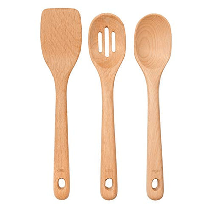 OXO Good Grips Wooden Utensil Set for Cooking, 3-Piece | Solid Beechwood Spoon, Slotted Spoon, And Turner, Heat-Resistant, Comfortable Non-Slip Grip, Everyday Cooking - style: Utensil Set