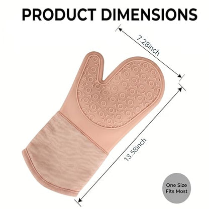 Silicone Oven Mitts 2-Pack, 13.5" Heat Resistant 500°F, Non-Slip BPA-Free with Soft Cotton Lining, Kitchen Gloves for Baking, Cooking, BBQ & Grilling (Pink) - color: Pink