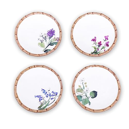 Beatriz Ball VIDA Bamboo Floral Salad Plates Set of 4 (White and Multi) - style: VIDA Bamboo Floral Salad Plates Set of 4 (White and Multi)