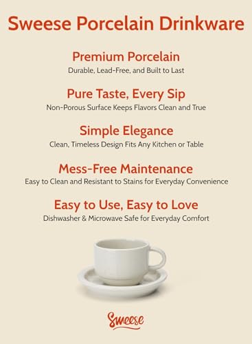 Sweese Porcelain Cappuccino Cups Set - 8 oz Stackable Coffee Mugs with Saucers, Metal Stand, Dove Grey, Set of 4 - color: Dove Grey, size: 8 Ounces