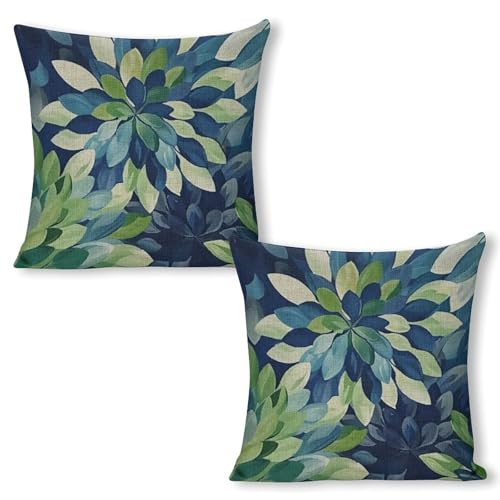 Light Blue Dahlias Flowers Throw Pillow Covers, 18x18 Inch Set of 2 | Double-Sided Printed Linen Cushion Pillowscover, Modern Farmhouse Decor Cases for Sofa Couch Bedroom Living Room Car - color: Light Blue Dahlias Flowers, size: 18" x 18" (Pack of 2)