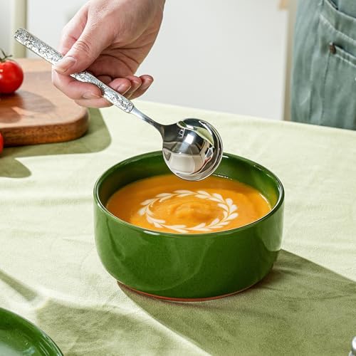 28 OZ Ceramic Cereal Bowls Set, 6 Inch, Set of 4, Elegant Green | Handcrafted, Dishwasher & Microwave Safe, Stoneware Deep Soup Bowls for Everyday Use - color: Green, size: Cereal Bowls Set (4PCS)