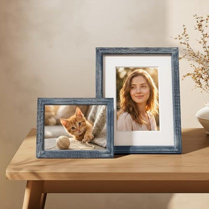 Vittanly Solid Wood 8x10 Picture Frames Set of 4, Distressed Blue | 5x7 Picture Frame with Mat, Gallery Wall Frame Set, 8 x 10 Frame for Wall & Tabletop Display, Family, Pet, Christmas - color: Distressed Blue, size: 8x10