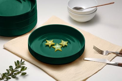 KooK Ceramic Large Pasta Bowls, Microwave and Dishwasher Safe, Great for Soups and Salads, Shallow Serving Bowls, Glossy Porcelain, 47 oz, Set of 4, Hunter Green - color: Hunter Green