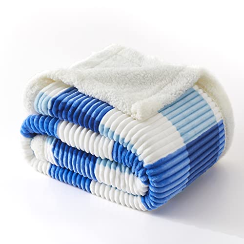 PU MEI Sherpa Blanket Twin Plaid Thick Bed Blanket, 60”*80” Super Soft Flannel Fuzzy Fleece Reversible Velvet Plush Warm Blanket for Couch (Blue Check, 60"*80") - color: Blue Check, size: 60"*80"