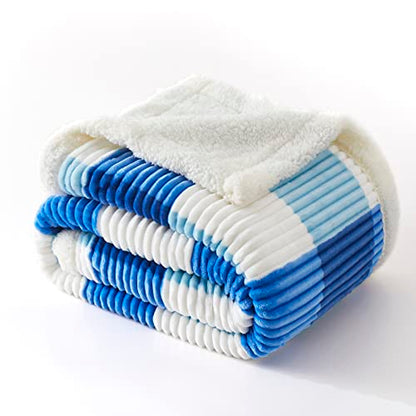 PU MEI Sherpa Blanket Twin Plaid Thick Bed Blanket, 90”*80” Super Soft Flannel Fuzzy Fleece Reversible Velvet Plush Warm Blanket for Couch(Blue Check, 80"*90") - color: Blue Check, size: 80"*90"