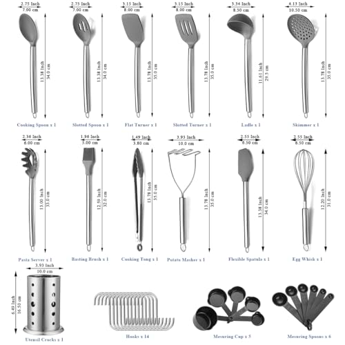 Kitchen Utensils Set, Kyraton 38 Pieces Non-Stick Silicone Cooking Utensils Set, Spoon Spatula Set with Sturdy Stainless Steel Utensil Holder, Dishwasher Safe - color: 2. With Utensil Rack