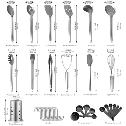 Kitchen Utensils Set, Kyraton 38 Pieces Non-Stick Silicone Cooking Utensils Set, Spoon Spatula Set with Sturdy Stainless Steel Utensil Holder, Dishwasher Safe - color: 2. With Utensil Rack