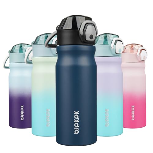 BJPKPK 18 oz Water Bottle with Straw & Handle, Insulated Stainless Flask | Leak Proof Locking Lid, Thermal, Double Wall Vacuum, Keeps Hot/Cold, BPA Free, Dishwasher Safe, Travel & Sports, Navy Blue - color: A-Navy Blue, size: 18 Ounces